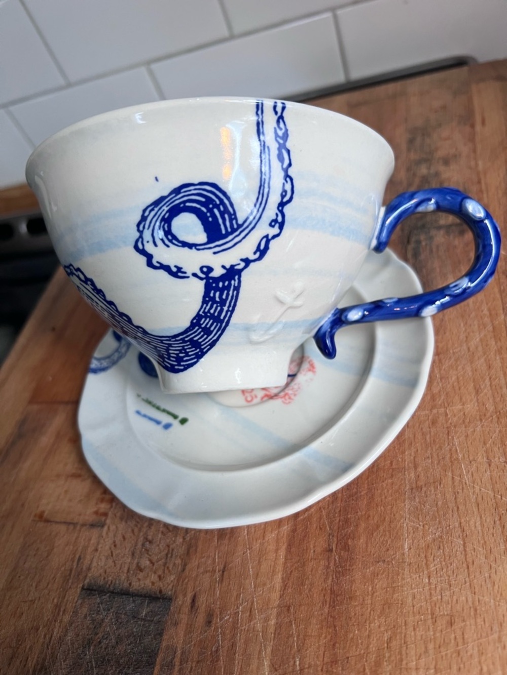 Anthropologie “From the Deep” Octopus Teacup & Saucer. Unused - Picture 8 of 8
